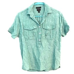 J Crew turquoise linen popper shirt xs